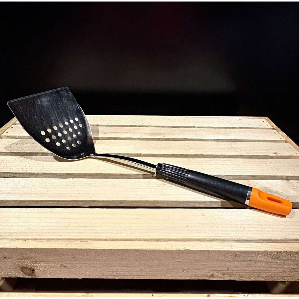 Vintage Top Drawer USA Slotted Kitchen Spatula Turner Black Orange Handle